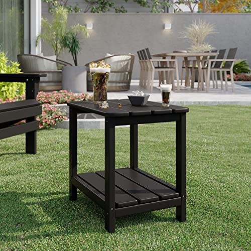 Bacswihom Outdoor Side Tables, Poly Lumber Adirondack Side Table Weather Resistant, 2-Tier Patio End Tables Waterproof & Easy Maintenance For Outside, Garden, Lawn, Pool (Black) #TOP4