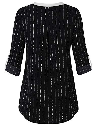 Gaharu Striped Blouses Ladies Vertical Striped Black Top 3/4 Sleeve Soft Pleated Tunic Shirts for Work Striped,Medium - Thumbnail 4