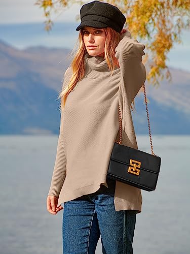 Anrabess Women's Khaki Turtleneck Oversized Sweaters 2022 Fall Long Batwing Sleeve Tunic Pullover Sweater Knit Tops 452Shenxing-M #TOP2
