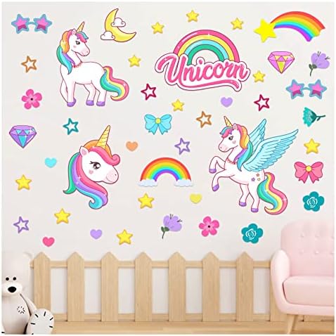 Unicorn Wall Decals Stickers for Girls Room,Large Size Unicorn Wall Stickers Decors for Girls Kids Bedroom Birthday Party