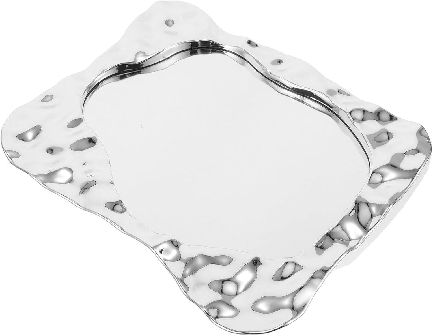 Zerodeko Tabletop Makeup Mirror Vintage Square Desktop Vanity Mirror Silver Electroplated Frame for Travel and Dormitory Use