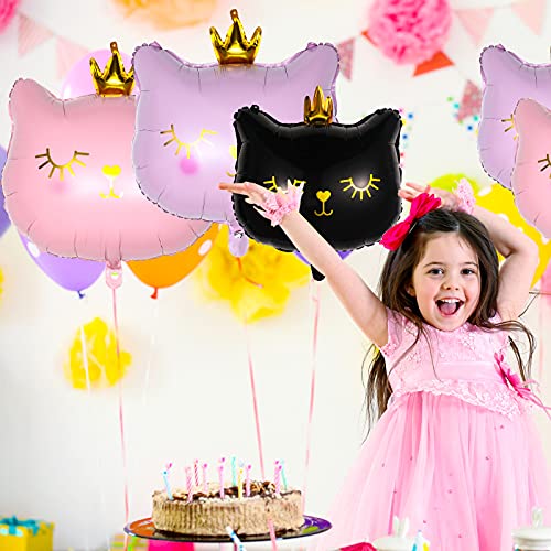 8 Pieces Crown Cat Foil Balloons Cute Kitty Cat Birthday Balloons Animal Balloons For Girls Kitten Pet Cat Birthday Party Supplies Decorations, Pink And Black #TOP4