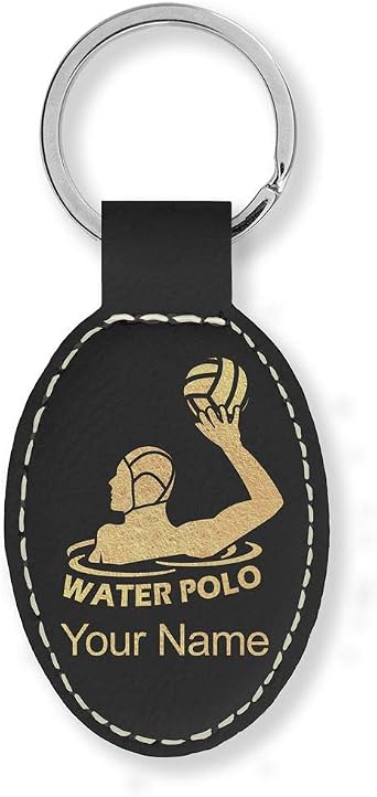 LaserGram Oval Keychain, Water Polo Player, Personalized Engraving Included
