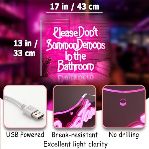 Image of Pink Neon Sign Led Neon Lights Signs for Wall Decor USB Powered Led Signs for Room Decoration-Demon In The Bathroom
