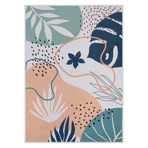 Lahome Washable Area Rug 5x7 - Non-Slip Soft Carpet for Bedroom Ultra-Thin Stain Resistant Rug for Living Room Throw Cute Kids Nursery Rug, Boho Botanical Print Indoor Rugs for Entryway Office