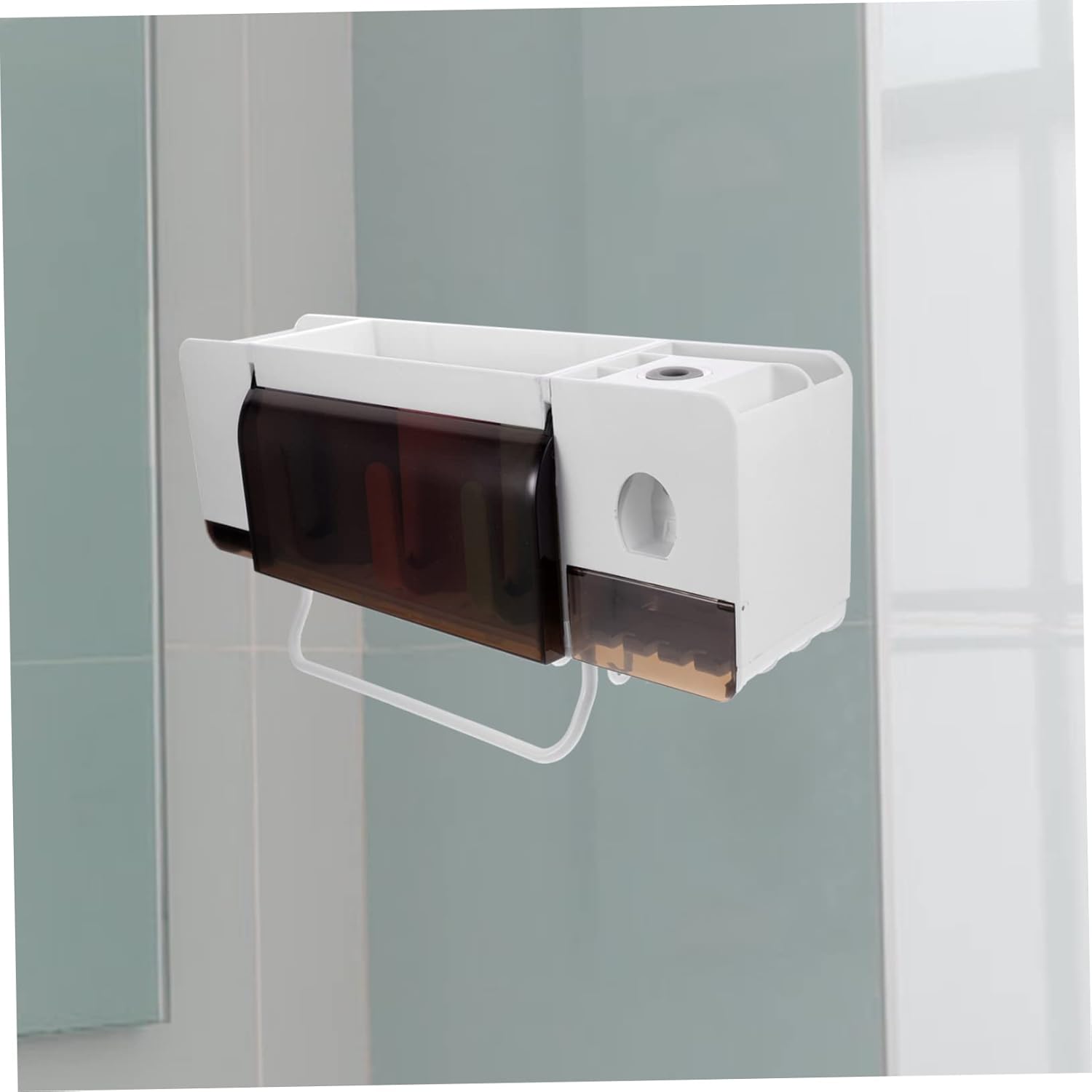 Zerodeko Wall Mounted Toothbrush Holder Suction Cup No Drilling Bathroom Organizer Multi-Functional Plastic Toothpaste Rack for Family Use for Home and Travel