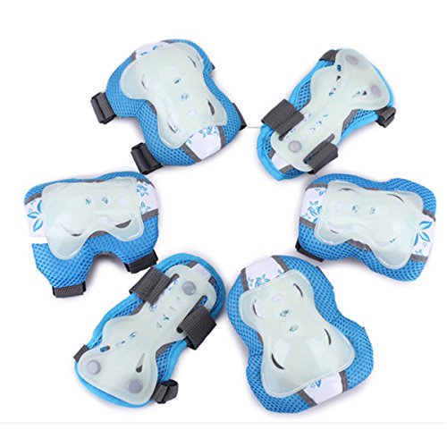 Qiu's home Protecciones Infantiles,Rodilleras,Coderas y Muñequeras Para Patines Patinaje Ciclismo (Azul, M)