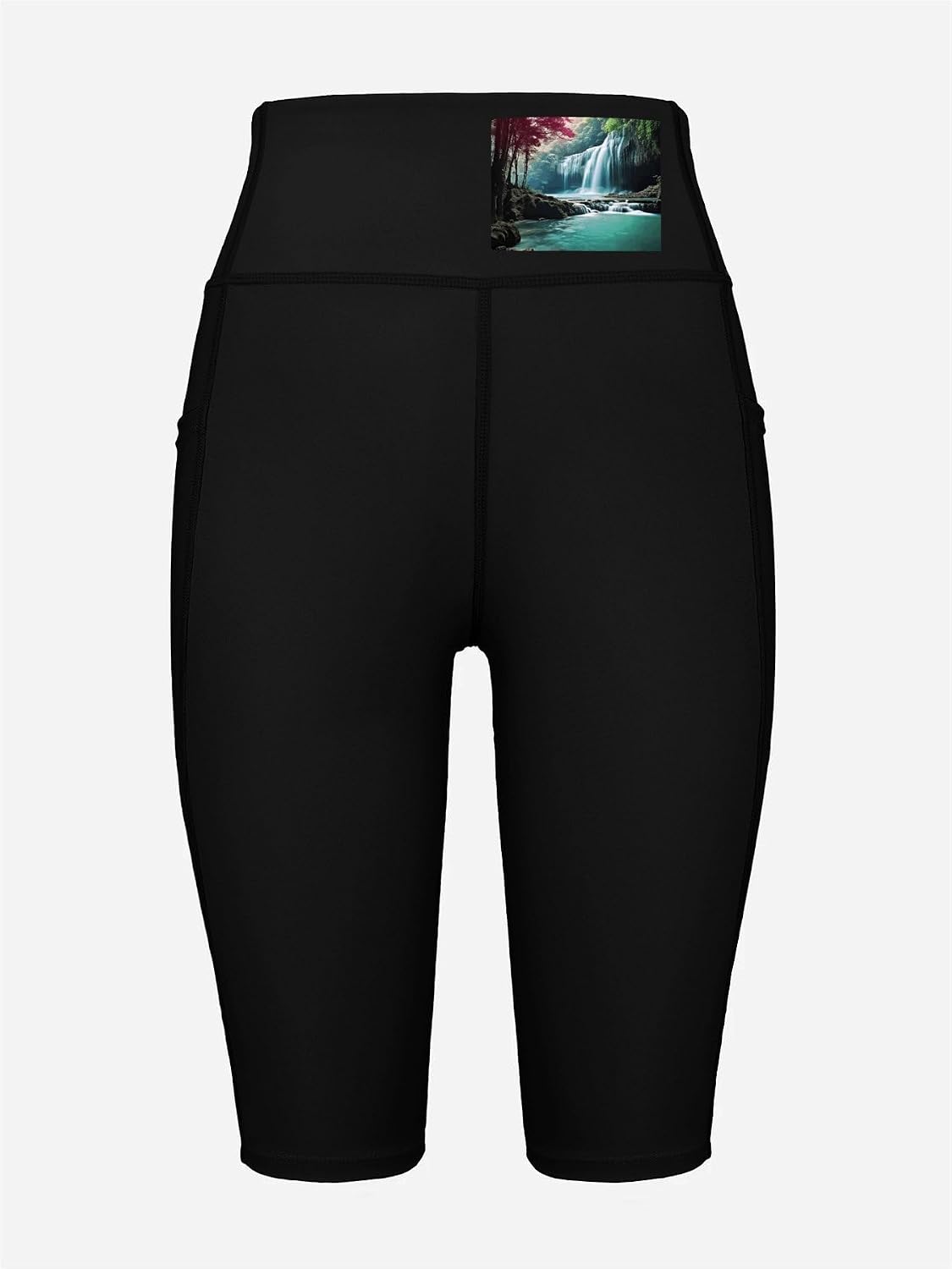 Waterfall Natural Landscape Swim Shorts with Pockets, Bottoms Swimwear, Women's Swim Pants Black, Bathing Suit Leggings Small image 3
