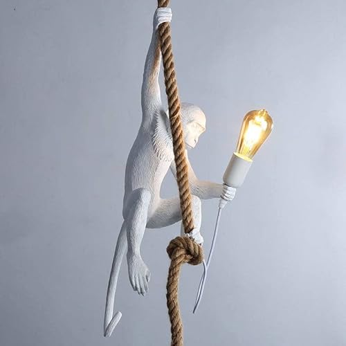 B·LED BARCELONA LED BarcelonaLED Lámpara Mono Colgante de Techo de Resina Blanca con Cuerda Cáñamo Natural y Casquillo E27 para Comedor Salón Dormitorio Interior Cover