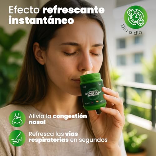 Miniatura 3 de Inhalador Nasal Aromático Tailandés Con Hierbas Naturales - Alivio De Congestión, Migrañas, Estrés Y Mejora Deportiva - Bote Recargable 20g
