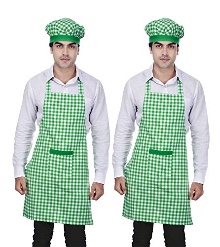Image of Switchon Checkered Cotton Kitchen Cooking Apron with Chef Hat - Pack of 2 | Multi-Purpose Chef & Waiter Apron for Men & Women | Home, Hotels, Restaurants & Cafes | Proudly Made in India