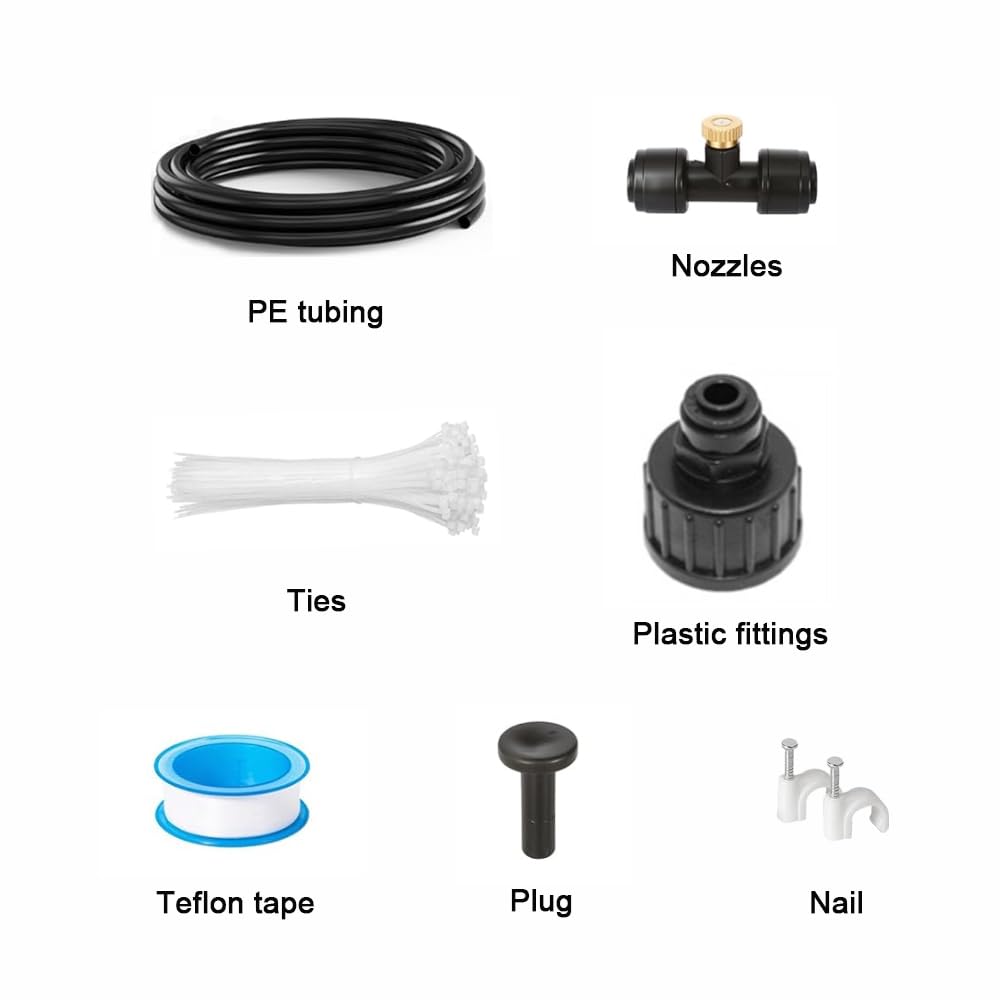 Sprühnebel Kühlung Set, Terrasse Garten Nebelsystem, EU-Standard 25M | Outdoor einsatz, feiner wassernebel, hitzereduzierung, pavillon, gewächshaus, sonnenschirm, einfache montage