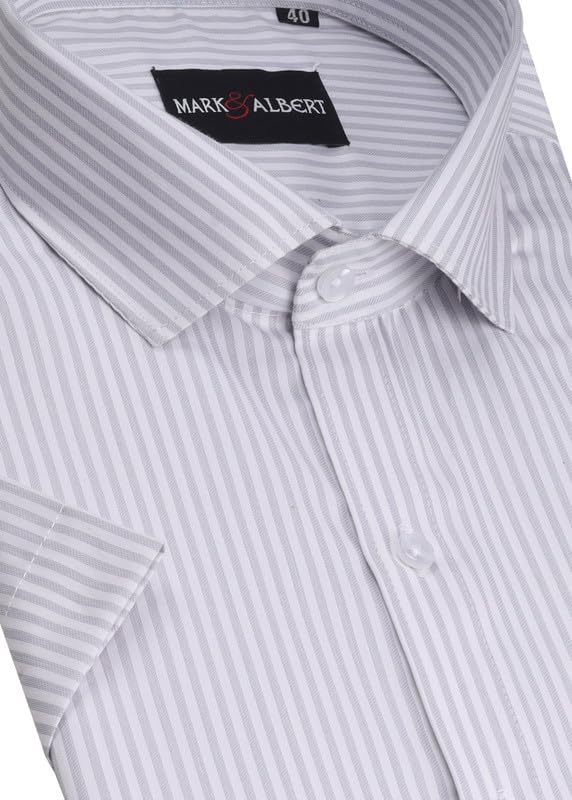Image of MARK & ALBERT Men's Striped Half Sleeves Regular Fit Shirt | Stretchable Fabric