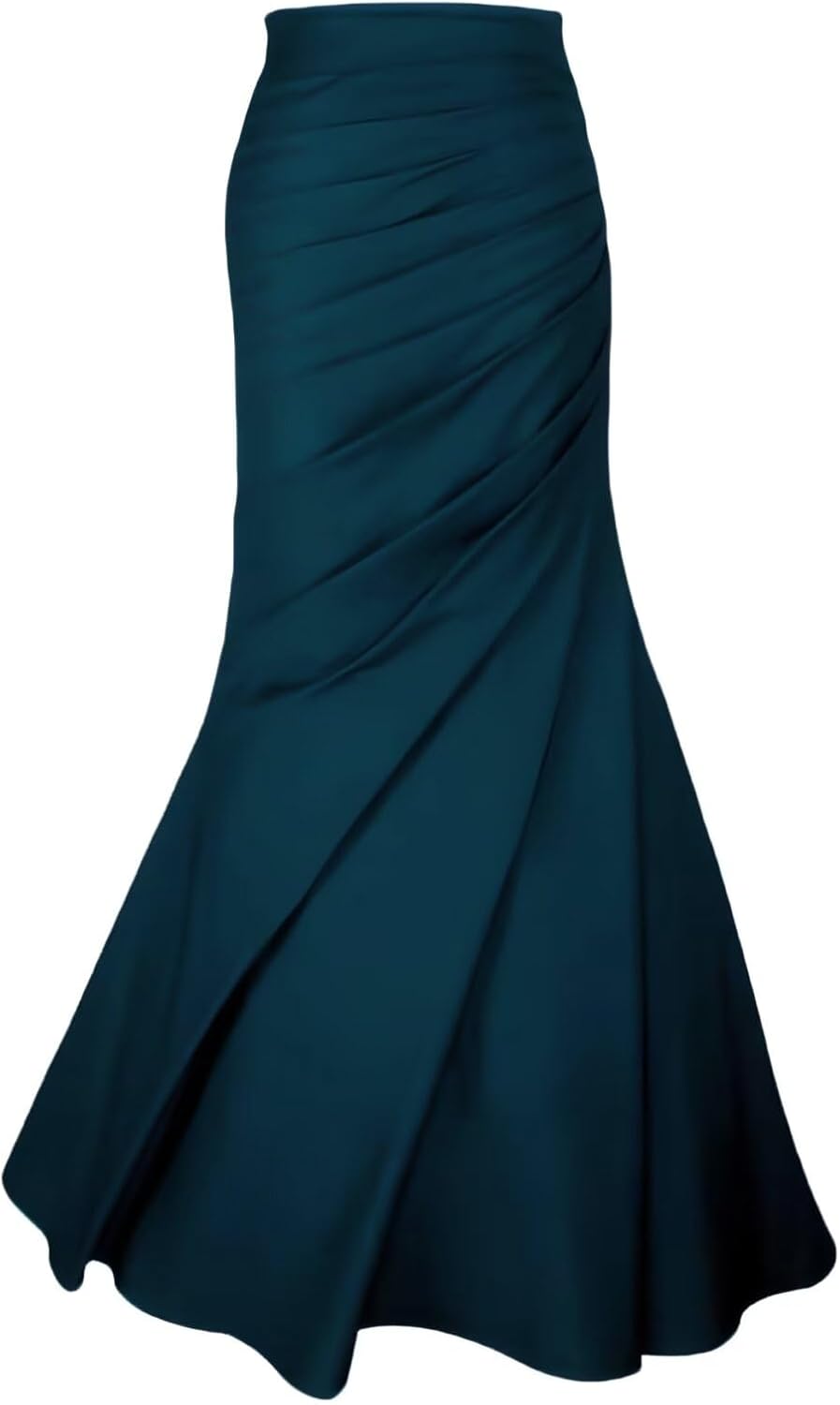 Women’s Solid Pleated High Waist Sexy Satin Fishtail Wrapped Long Skirt Evening Prom Party Skirt
