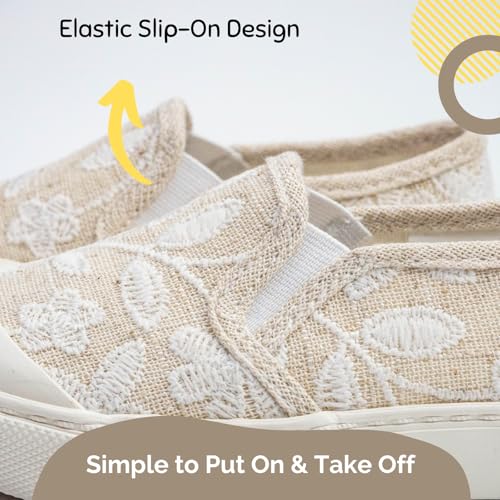 waddle wonder Loafer for Girls, Mary Jane Lace Princess Dress Shoes, Canvas Casual Slip On Sneaker, Beige Size 6-124