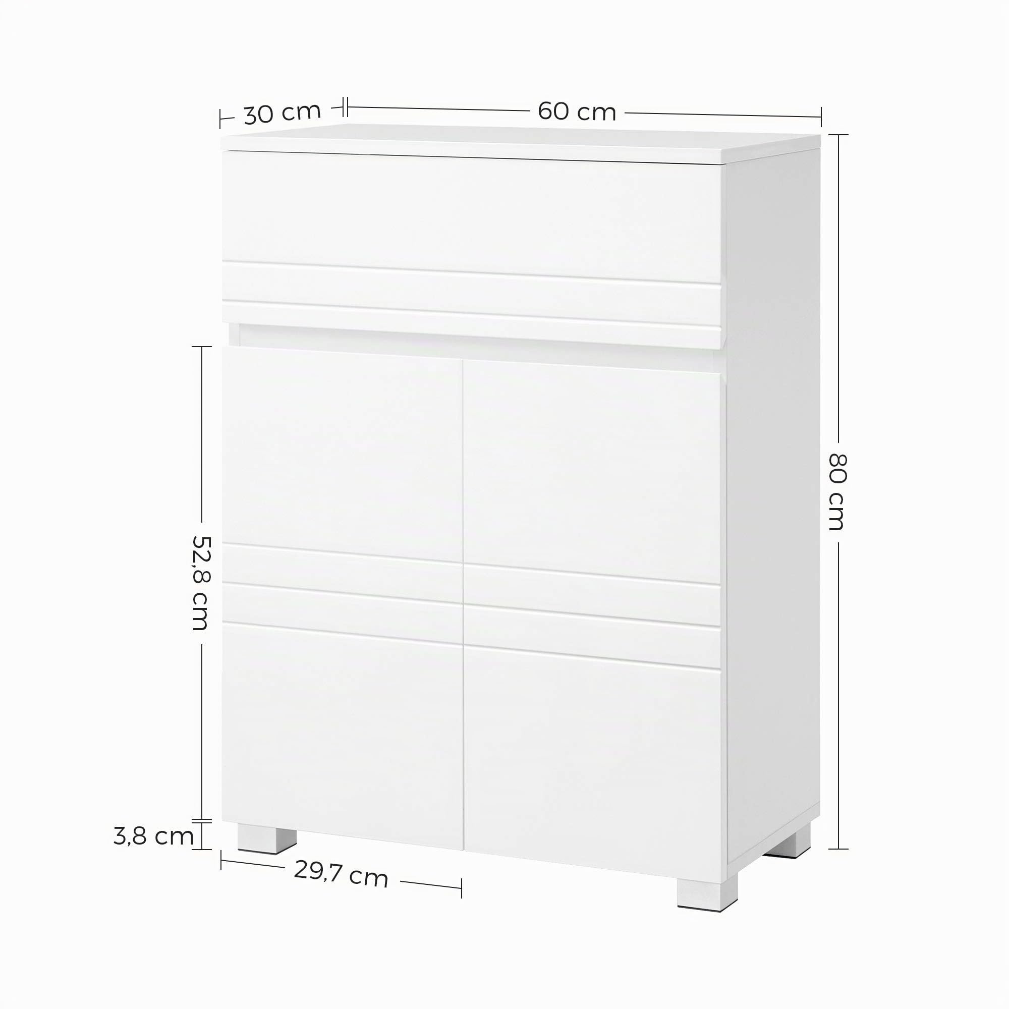 VASAGLE Armario de baño, Mueble de baño, con Doble Puerta, Estante Ajustable, para Pasillo, Entrada, 60 x 30 x 80 cm, Blanco BBK140W01