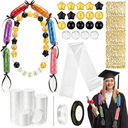 Soulchen 42 Pcs Graduation Candy Lei Making Kit and DIY Class of 2026 Giant Friendship Bracelet Garland Letters Stickers Ball Foam Lei Tubing Rainbow Ribbon for Graduation Party Gift(Transparent)