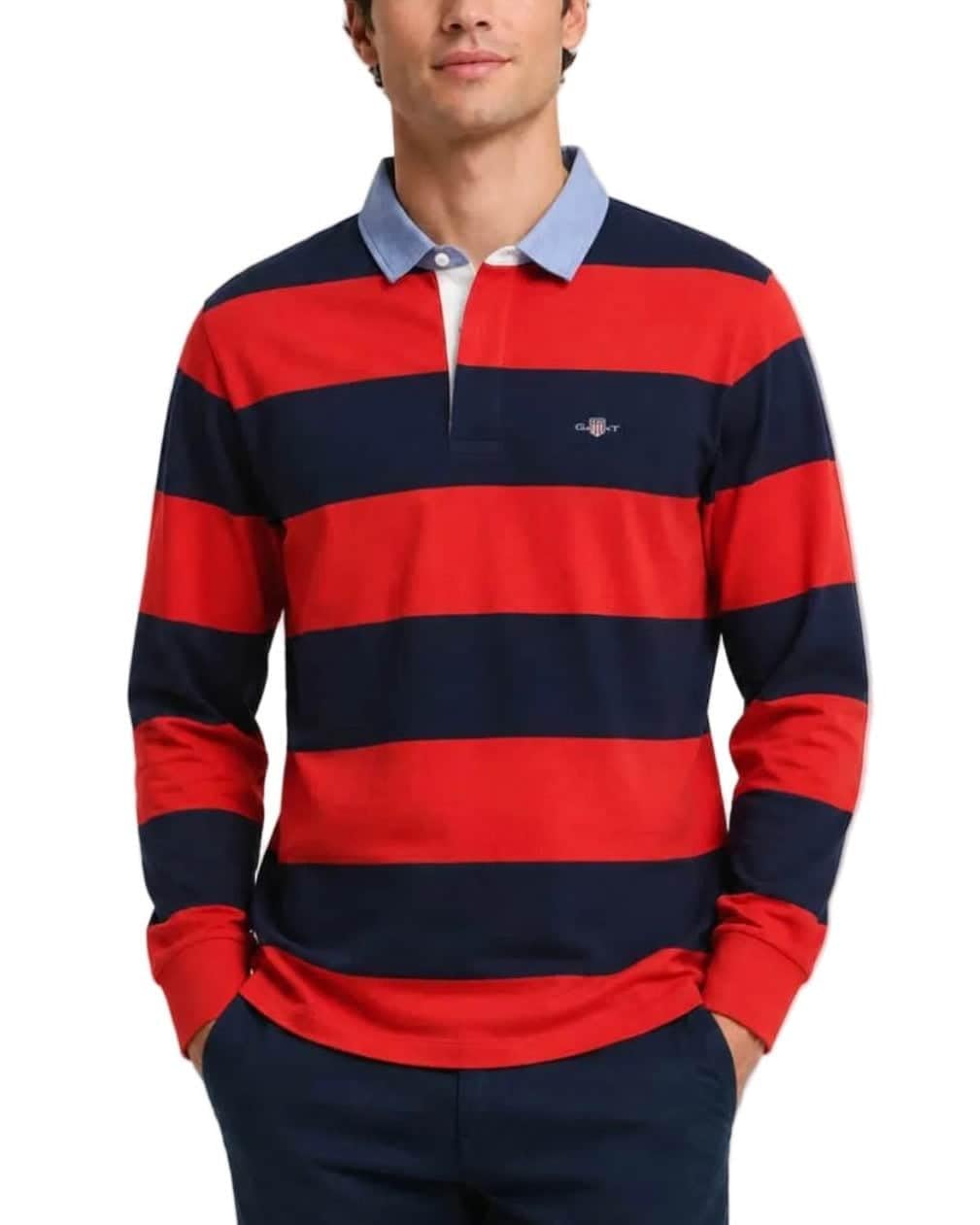 Gant Men's Maple Fire Reg Chambray Stripe Heavy Rugger T-Shirt, M