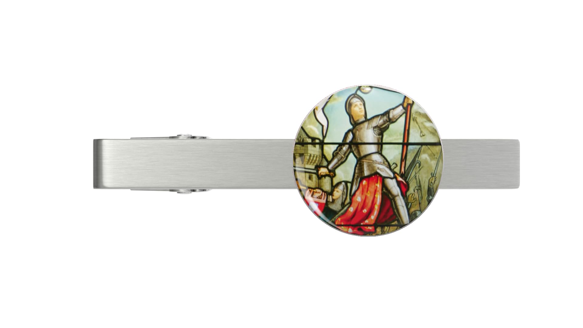 Joan of Arc - from a Stained Glass Art Silver Tie Clip Tie Bar Veteran Gift