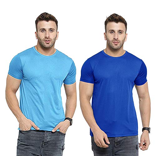Image of TQH Men Dri Fit Polyester Half Sleeve Round Neck Multicolor t Shirts - Combo Set of 2