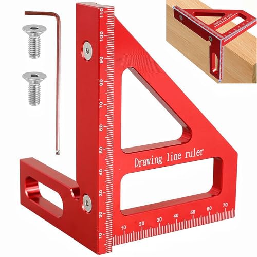Image of Sunkizzrs Aluminum Alloy 3D Multifunctional Woodworking Ruler -Adjustable Angle Precision Miter Square Measuring Tool -Professional Triangle Ruler for Carpentry, DIY & Construction (45 /90)