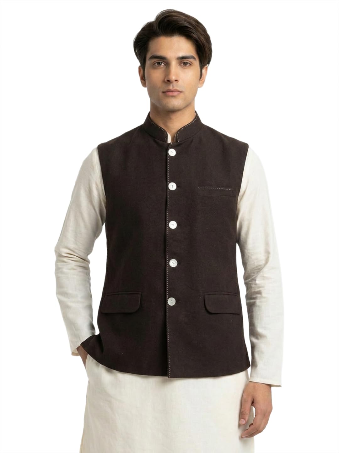sanman ethnix by raymond Men Regular Fit Solid Pattern Pure Cotton Mandarin Collar Sleeveless Festive Bundi-picture-40