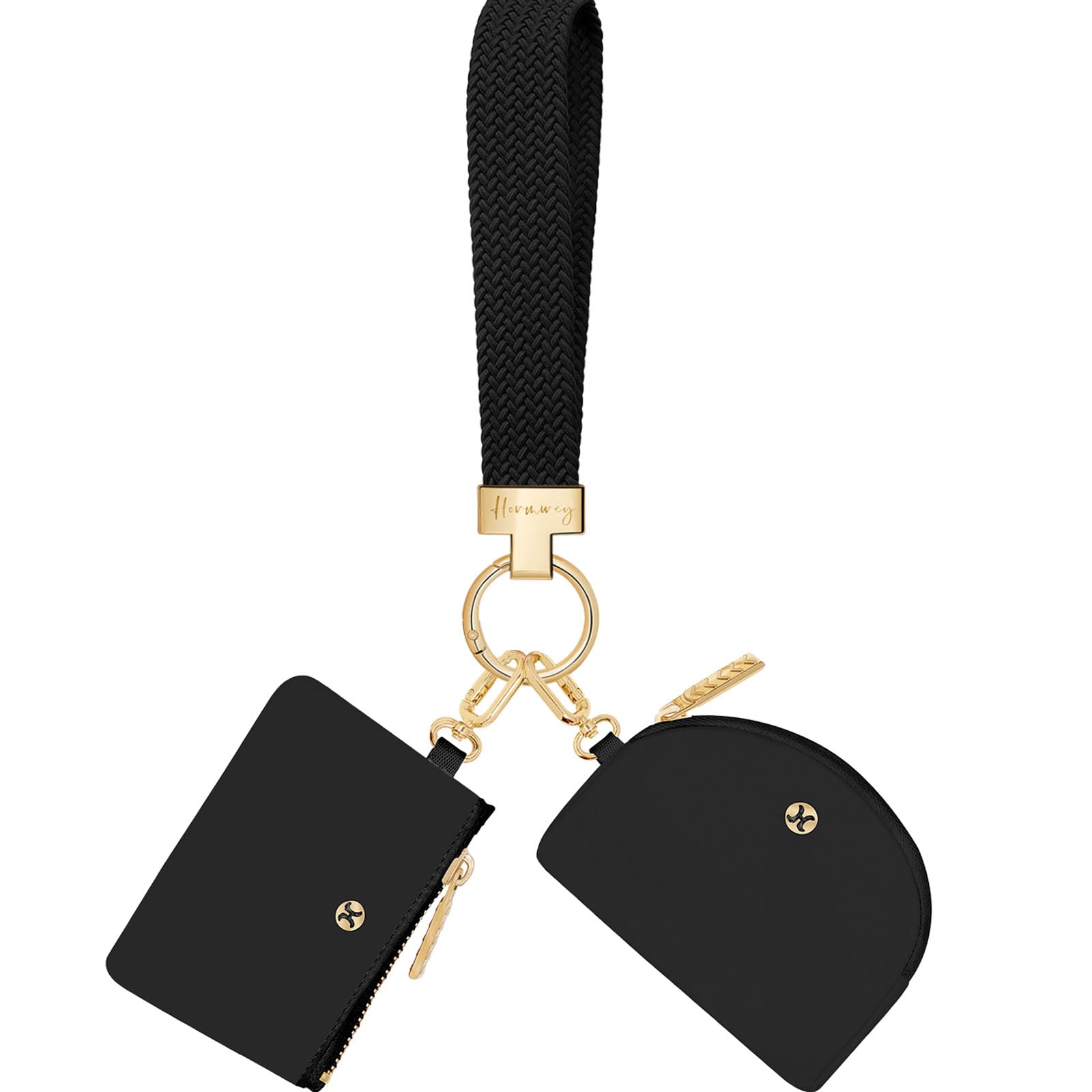 Keychain Wallet, Detachable Dual Pouch Wristlet Wallets for Women Men, Portable Mini Zip Around Small Wallet Coin Purse, Black+golden Buckle+black, Detachable Dual Pouch Wristlet Portable Coin-image-48