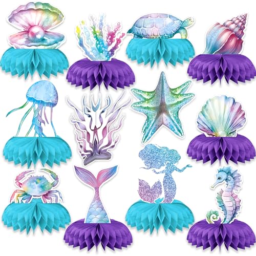 12PCS Mermaid Birthday Decorations Mermaid Birthday Honeycomb Centerpieces Mermaid Table Decorations for Under The Sea Party Decorations Ocean Theme Events Birthday Party Favors