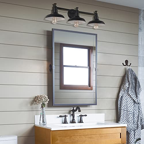 Image of Design House 588533 Kimball Industrial Farmhouse 3-Light Indoor Bathroom Vanity Light Dimmable with Metal Shades for Over The Mirror, Matte Black