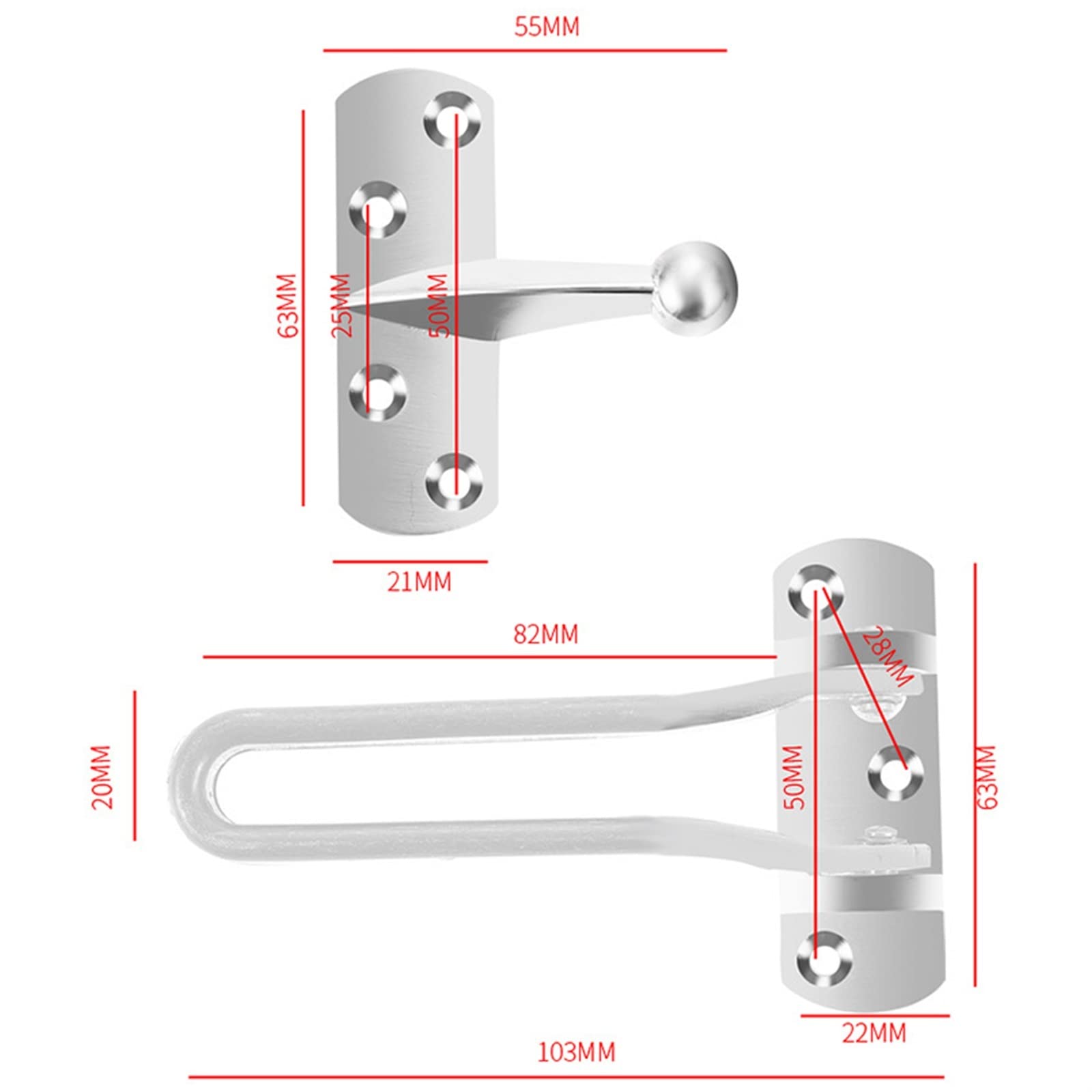 Catenaccio di sicurezza for serratura della porta for la prevenzione dei furti in casa, limitatore di corrente(Silver)