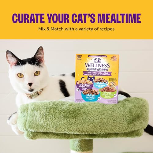 Image of Wellness Appetizing Mousse Flaked Variety Pack Adult Wet Cat Food, Natural, Protein Rich, Grain Free, Whipped Wonders, 2.8 oz, Pack of 8 Pouches