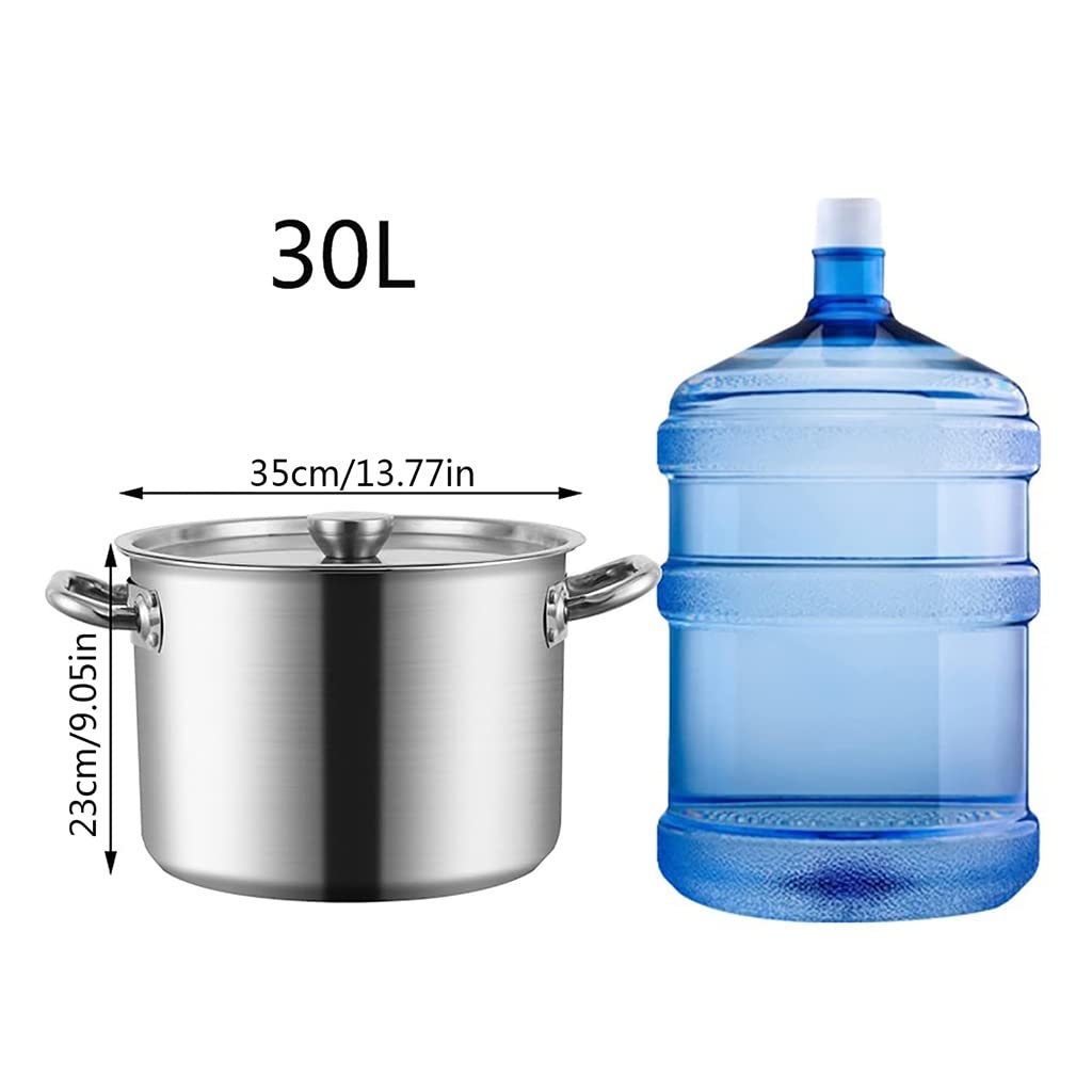 Ollas Grandes y Profundas de Acero Inoxidable para inducción, para Sopa, conducción de Calor rápida, 5 tamaños, Plateadas (35 cm x 23 cm (30 L))