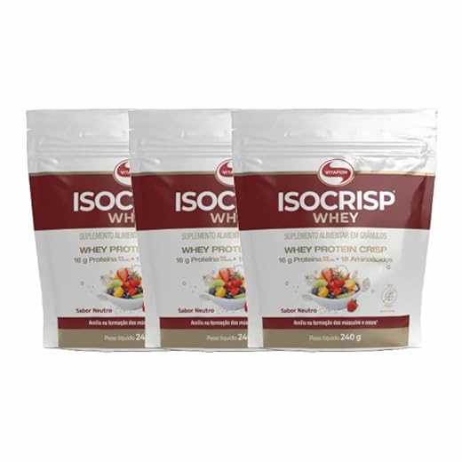 Kit 3X: Isocrisp Whey Protein em Crispies Crocantes Sabor Neutro Vitafor 240g