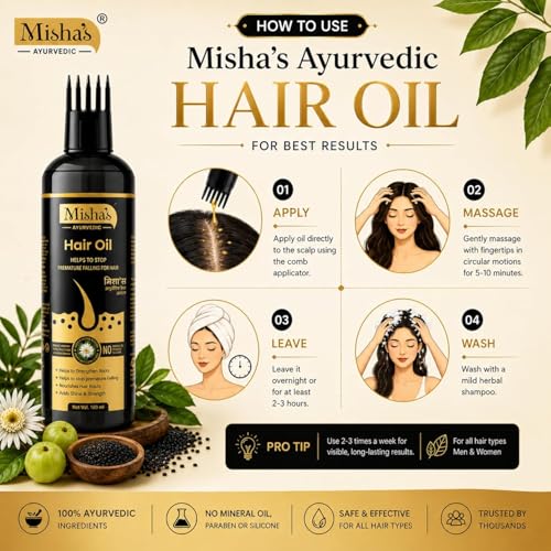 Image of Misha Ayurvedic Hair Oil for Hair Growth & Hair Fall Control with Bhringraj, Amla & Shikakai 100 ml (Pack of 3)