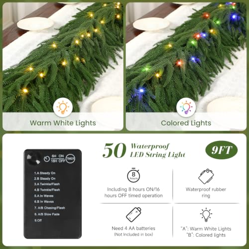 9FT Artificial Christmas Garland with Lights, Norfolk Pine Garland - image 2