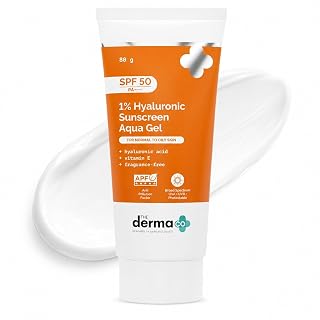 The Derma Co 1% Hyaluronic Sunscreen Aqua Gel SPF 50 PA++++ | Hydrating, Lightweight & Non-Greasy | No White Cast | Broad Spectrum & Blue Light Protection | Clinically Tested - (In-Vivo) | PPD-39 | 80 g