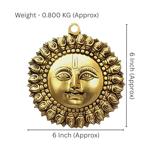Image of Brass Sun | Weight - 800 G Approx | 6 Inch Approx | Brass Surya Wall Hanging | Home Decor | Sun for Vastu | Sun Idol Face for Positivity at Home & Office