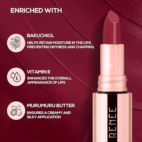 Image of RENEE Everstay Long Stay Matte Lipstick - Plum Mode, Hydrating & Non-Drying, Smudge-Proof, Lightweight, Long Lasting, Intense Pigment, Full Coverage, Vitamin E Infused, For All Occasions, 4.2g | Long-lasting