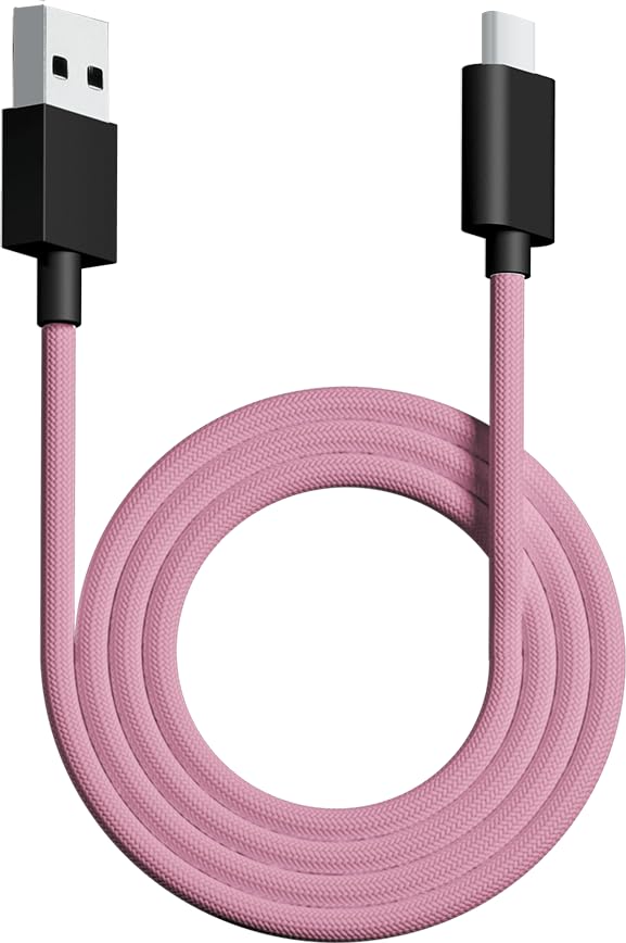 PWNAGE Ultra Custom Paracord Ultra Flexible USB C Cable for Gaming Keyboard, Mouse, Charging, Double-Sleeved Mechanical Keyboard Cable, 1.8M USB-A to USB-C (Pink)
