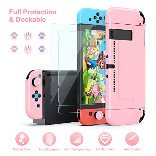 Image of innoAura Switch Case 19-in-1 Bundle for NS Switch (2017), with Carrying Case, Game Organizer, Screen Protector, Stand and Thumb Grips, Pink
