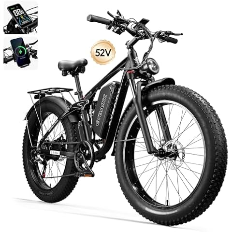 EYBAIKC Electric Bike for Adults,Peak 1500W Motor Ebike with 52V19.2Ah Removable Battery, 26″x4″ Fat tire E-Bike,Electric Bicycle 37MPH,Electric Mountain Bike with 7 Speed for Commute Beach Snow Cover