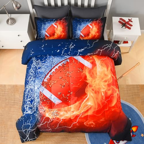 Image of Andency Football Comforter Set Full (79x90 Inch), 3 Pieces(1 Football Comforter, 2 Pillowcases) 3D Sport Polyester Comforter Set Bedding Set for Boys Kids Teens