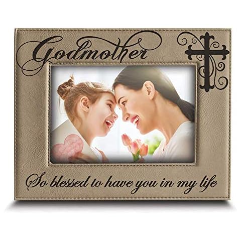 BELLA BUSTA Godmother with Cross-So Blessed to Have You in My Life-Godmother Gift from Godchild Engraved Lather Picture Frame (4 x 6 Horizontal) Cover