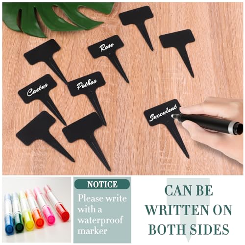 100Stk Pflanzenschilder, Plastik Pflanzenschilder zum beschriften, Wetterfest T-Form Beschriften Stecketiketten für Draussen,Garten Pflanzenmarker, Saatgut Beschriftungsschilder
