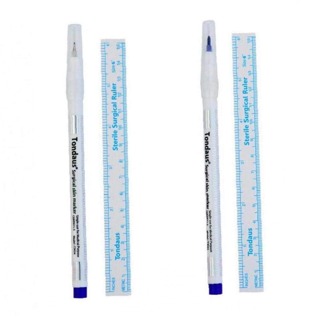 2pcs Surgical Tip Markers Skin Marker Pen Tattoo Pen(0.5mm,1mm) with Paper Rulers for Tattoo Piercing Eyebrow