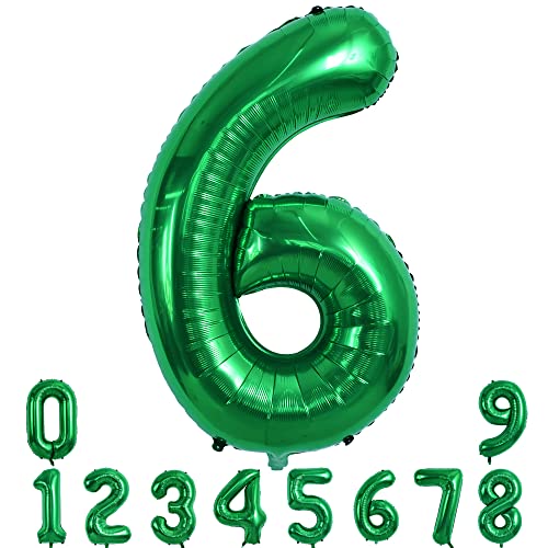 Image of TONIFUL 40 Inch Dark Green Large Numbers Balloon 0-9 Birthday Party Decorations,Foil Mylar Big Number 6 Balloon Digital 6 for Birthday Party,Wedding, Bridal Shower Engagement Photo Shoot, Anniversary