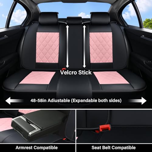 Image of Coverado Leather Seat Covers, Car Seat Covers Full Set, Waterproof Faux Leather Pink & Black Seat Covers, Car Seat Protectors 5 Seats, Automotive Seat Covers Universal Fit for Most Cars SUV Trucks