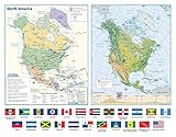 North America Political & Physical Continent Map with Country Flags - 17' x 13.25' (Laminated)