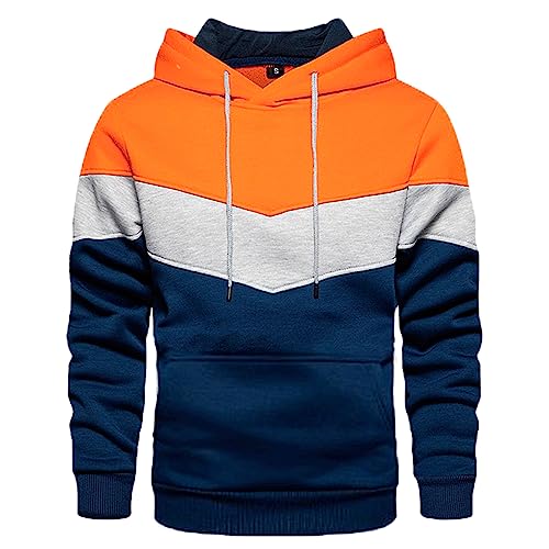 Mens Hoodies Pullover Sweatshirt Novelty Color Block Fleece Long Sleeve Patchwork Casual Hoodie with Kanga Pocket