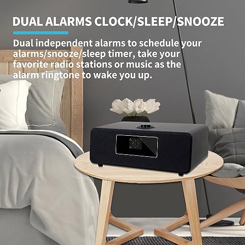 Image of LEMEGA MS3 Internet Radio, Podcasts,Spotify, Bluetooth, FM Stereo,Black | Full colour display, 40 presets, remote control, acoustic wooden cabinet, headphone jack, USB, AUX-in, dual alarms clock
